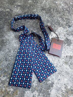 Etro Italy Silk Bow Tie Blue Paisley NWT Square Tip